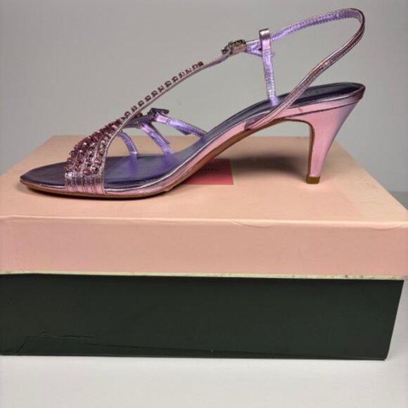 Kate Spade Makenna Crystal Sandals New Size 10M Metallic Pink Purple Leather - Picture 2 of 15